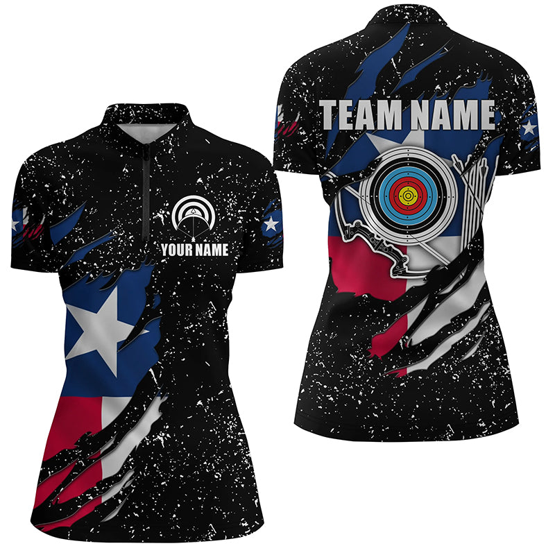 Grunge Texas Flag Archery Sets Women Quarter-Zip Shirts Custom Patriotic Archery Jersey TDM1386