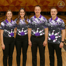 Load image into Gallery viewer, Personalized Grunge Bowling Shirt For Men Custom Bowling Polo &amp; 1/4 Zip, Bowling Uniform |Purple TDM6274