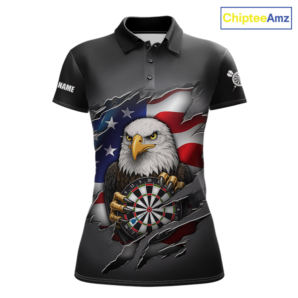 Personalized Grey American Flag Eagle Darts Shirts For Women Custom Patriotic Darts League Jersey TDM7171
