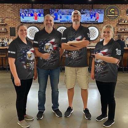 Personalized Grey American Flag Eagle Darts Shirts For Women Custom Patriotic Darts League Jersey TDM7171