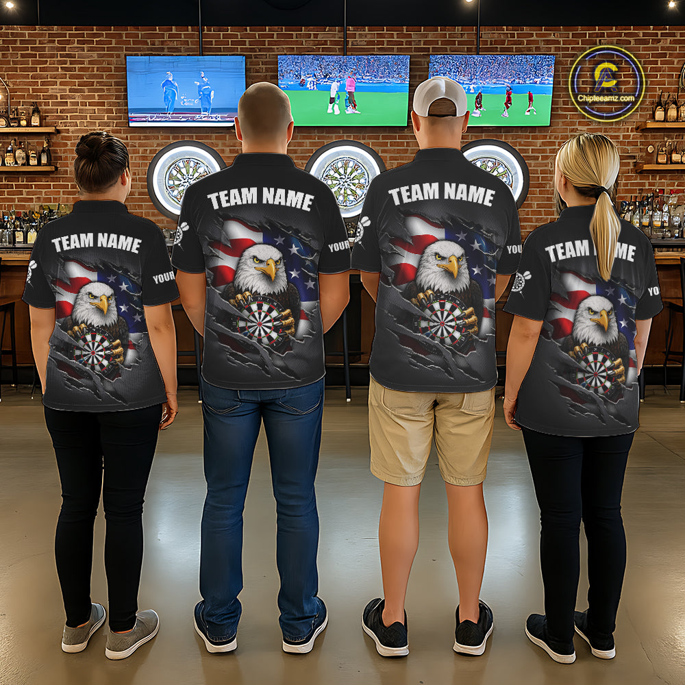 Personalized Grey American Flag Eagle Darts Shirts For Women Custom Patriotic Darts League Jersey TDM7171