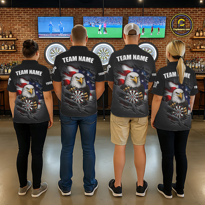 Personalized Grey American Flag Eagle Darts Shirts For Women Custom Patriotic Darts League Jersey TDM7171
