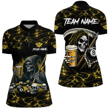 Load image into Gallery viewer, Yellow Funny Grim Reaper &amp; Beer Billiard Shirts For Women Custom 8 Ball Lightning Billiard Jerseys TDM2939