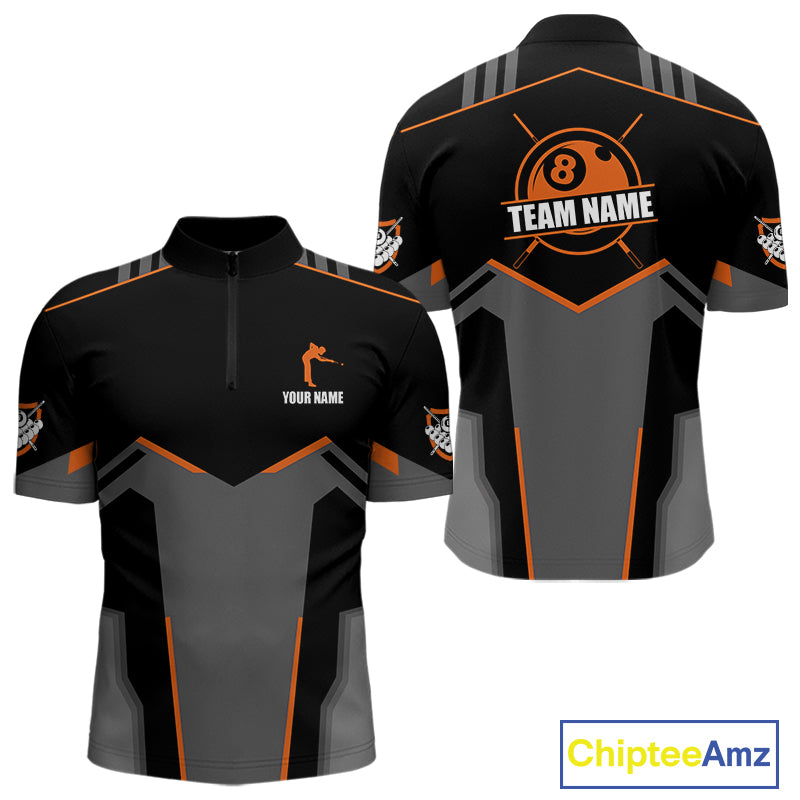 8 Ball Billiard Jerseys For Men Custom Polo & Quarter-Zip Billiard Shirts, Pool Team Shirt|Orange TDM5881