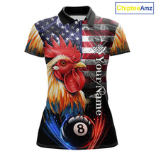 Load image into Gallery viewer, American Flag Smoke Rooster Billiard Shirt For Women Custom 8 Ball Pool Team Jersey Polo &amp; 1/4 Zip TDM5883