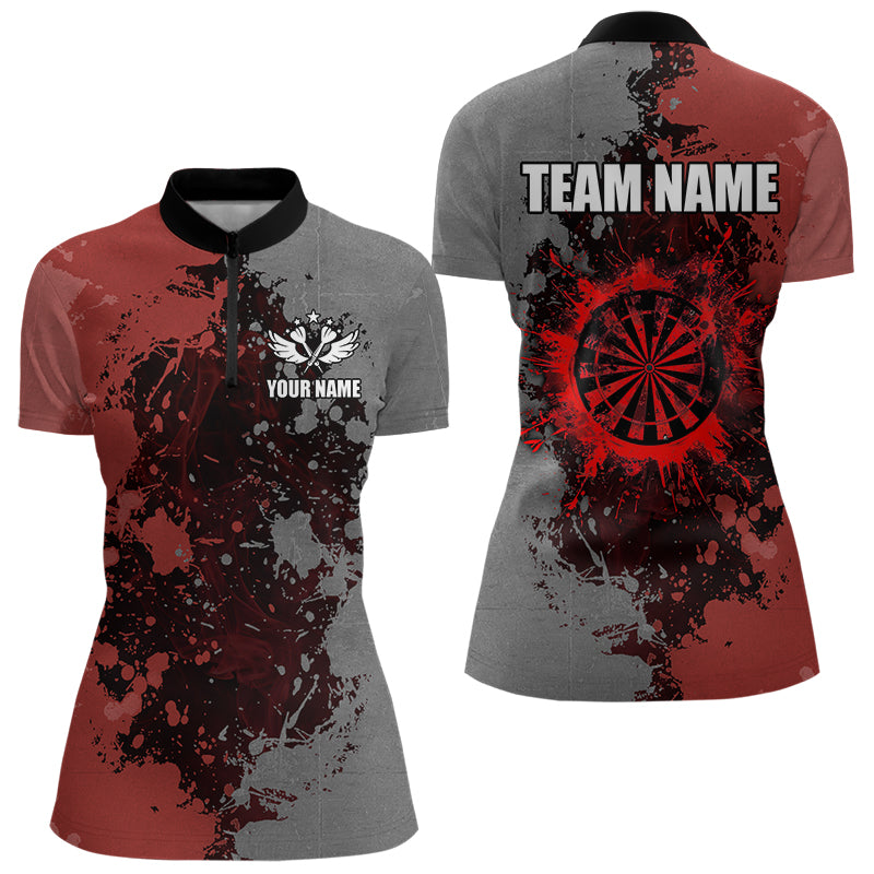 Personalized Darts Paint Red And Grey Dart Shirts For Women Custom Grunge Dart Team Jerseys TDM3178