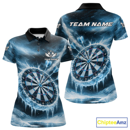 Personalized Blue Dartboard Icy Darts Shirt For Women Custom Darts Jersey Team Polo & 1/4 Zip TDM5682