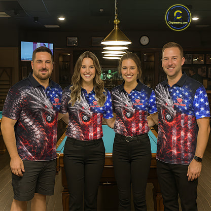 American Flag Dragon 8 Ball Billiard Shirt For Women Custom Lightning Pool Team Jersey Polo, 1/4 Zip TDM6034