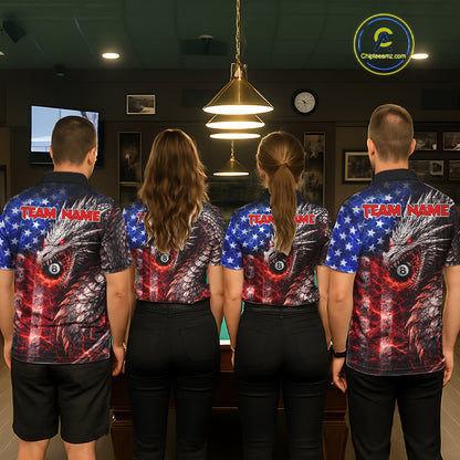 American Flag Dragon 8 Ball Billiard Shirt For Women Custom Lightning Pool Team Jersey Polo, 1/4 Zip TDM6034