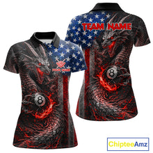 Load image into Gallery viewer, American Flag Dragon 8 Ball Fire Billiard Shirt For Women Custom Pool Team Jersey Polo, 1/4 Zip TDM6035