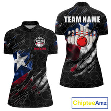 Load image into Gallery viewer, Smoke Texas flag black bowling quarter zip shirt for women built for tournaments and league play.