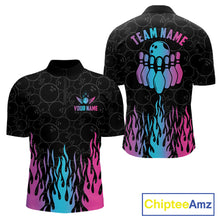 Load image into Gallery viewer, Fire flame neon bowling quarter zip shirt for men designed for league tournaments and team events.