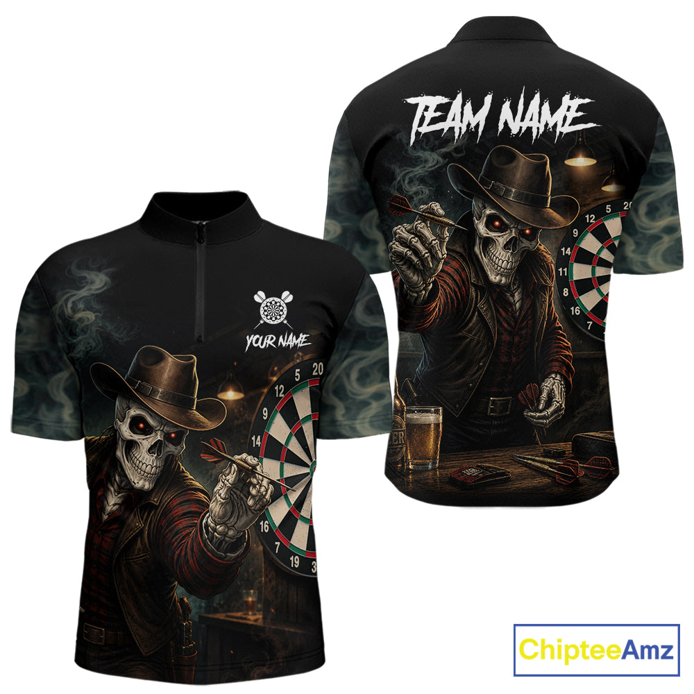 Funny Skeleton Smoke Darts Shirts For Men Custom Darts Team Jersey, Personalized Darts Gift TDM7177