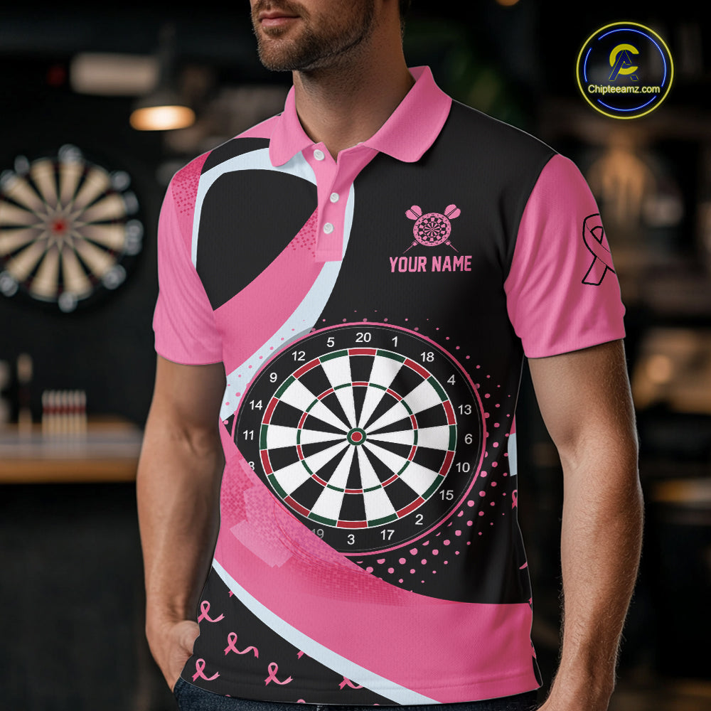 Personalized Breast Cancer Awareness Darts Shirts For Men Custom Pink Ribbon Darts Team Jersey TDM7182