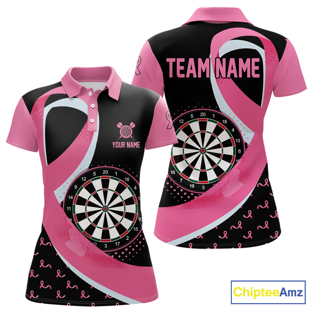Personalized Breast Cancer Awareness Darts Shirts For Women Custom Pink Ribbon Darts Team Jersey TDM7182