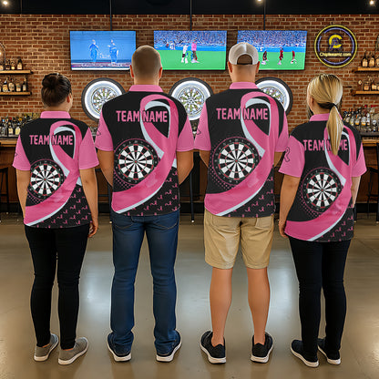 Personalized Breast Cancer Awareness Darts Shirts For Men Custom Pink Ribbon Darts Team Jersey TDM7182