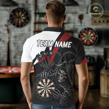 Personalized Grim Reaper Chain Darts Shirts For Men Custom Skull Darts League Team Jersey | Red TDM7183
