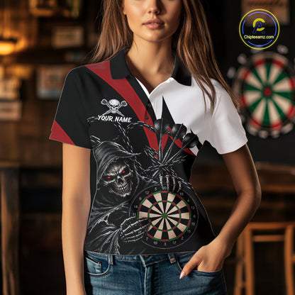 Personalized Grim Reaper Chain Darts Shirts For Women Custom Skull Darts League Team Jersey | Red TDM7183