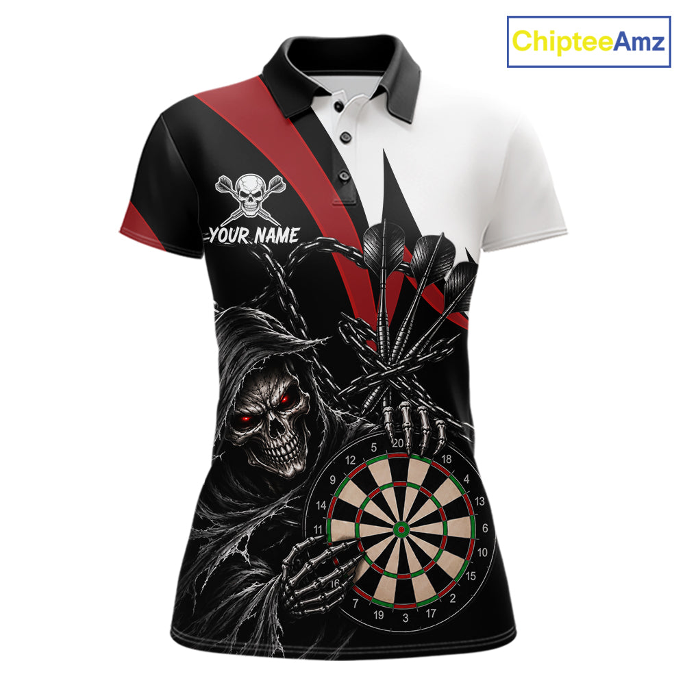 Personalized Grim Reaper Chain Darts Shirts For Women Custom Skull Darts League Team Jersey | Red TDM7183