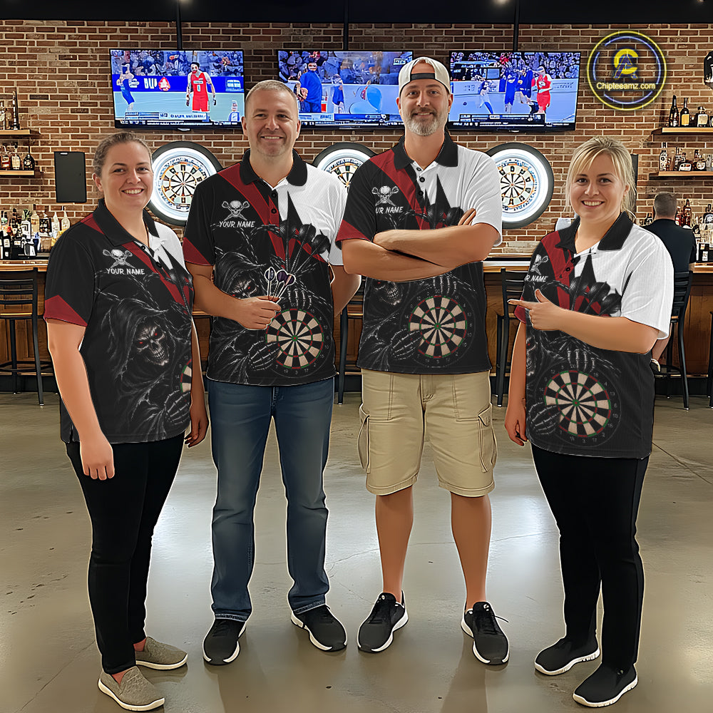 Personalized Grim Reaper Chain Darts Shirts For Men Custom Skull Darts League Team Jersey | Red TDM7183