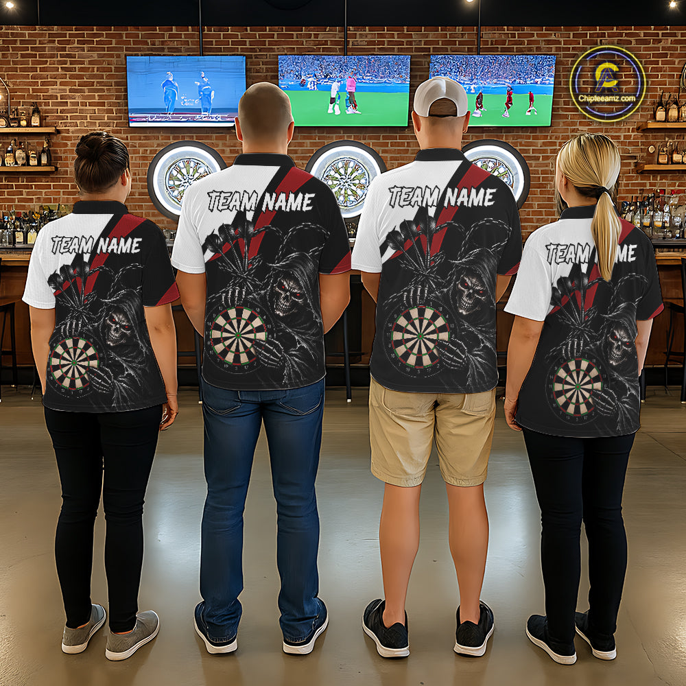 Personalized Grim Reaper Chain Darts Shirts For Men Custom Skull Darts League Team Jersey | Red TDM7183