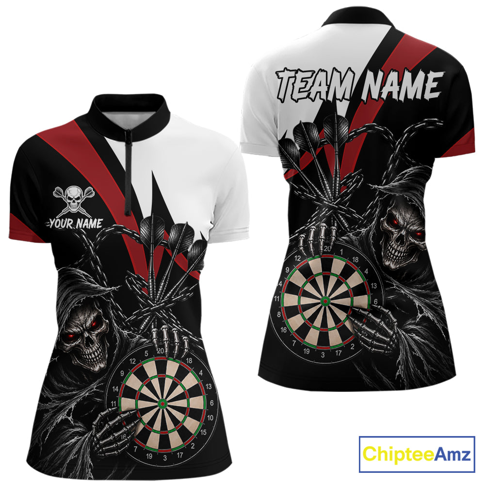 Personalized Grim Reaper Chain Darts Shirts For Women Custom Skull Darts League Team Jersey | Red TDM7183