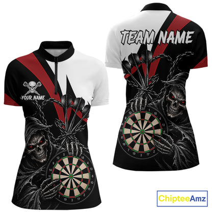 Personalized Grim Reaper Chain Darts Shirts For Women Custom Skull Darts League Team Jersey | Red TDM7183