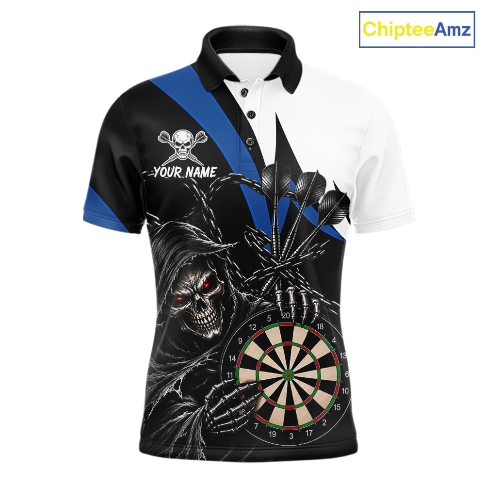 Personalized Grim Reaper Chain Darts Shirts For Men Custom Skull Darts League Team Jersey | Blue TDM7184