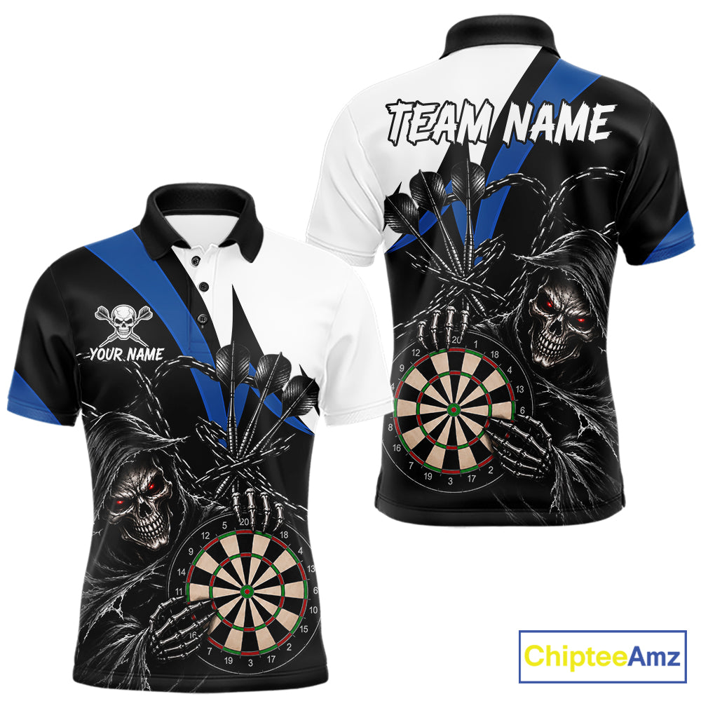Personalized Grim Reaper Chain Darts Shirts For Men Custom Skull Darts League Team Jersey | Blue TDM7184