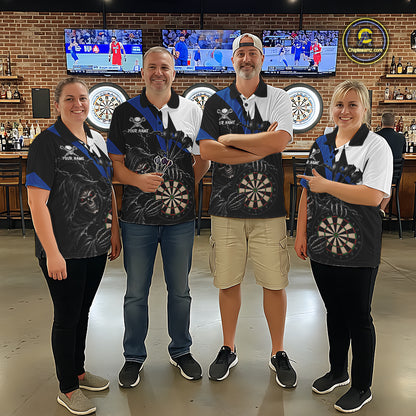 Personalized Grim Reaper Chain Darts Shirts For Men Custom Skull Darts League Team Jersey | Blue TDM7184