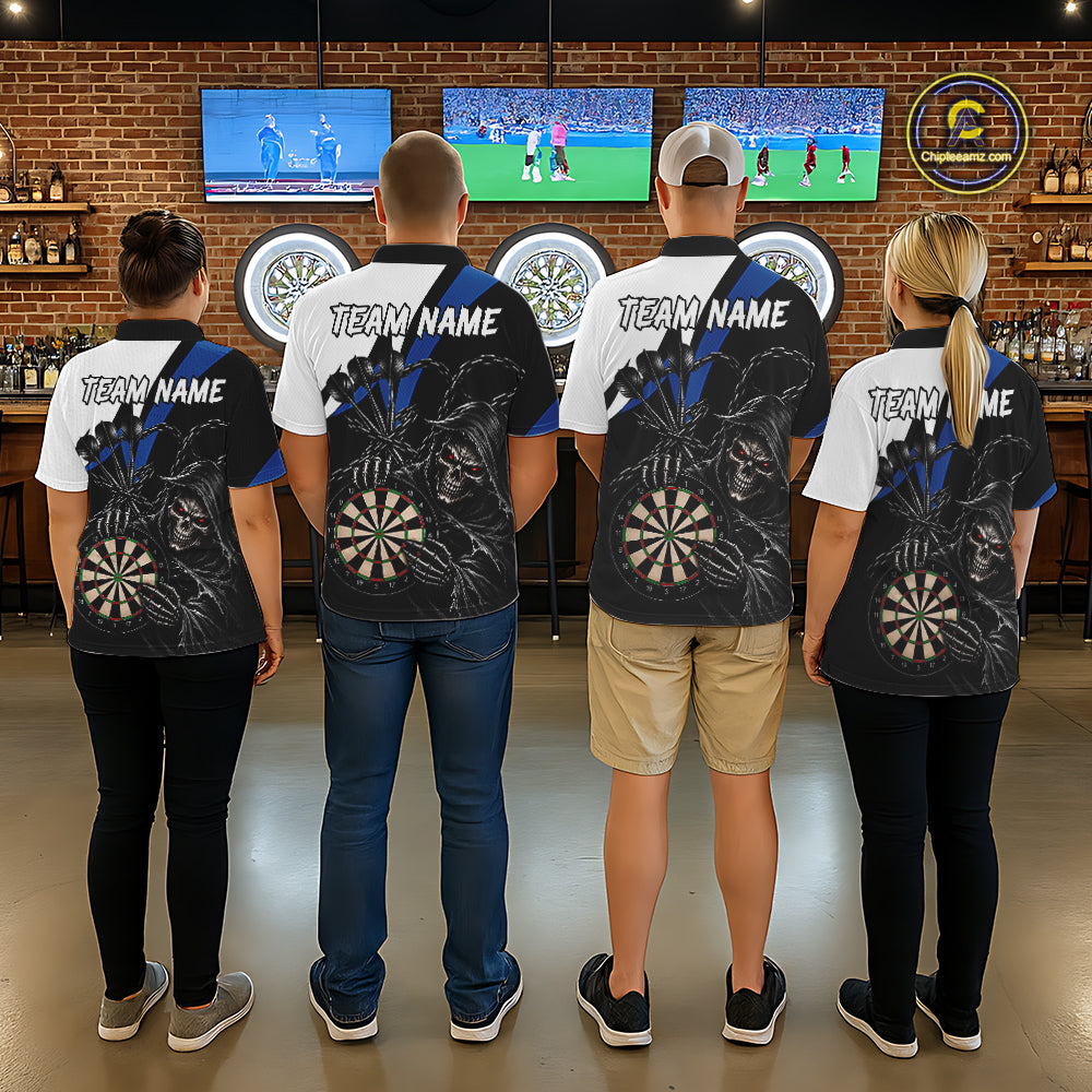 Personalized Grim Reaper Chain Darts Shirts For Men Custom Skull Darts League Team Jersey | Blue TDM7184