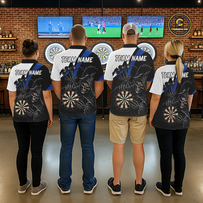 Personalized Grim Reaper Chain Darts Shirts For Men Custom Skull Darts League Team Jersey | Blue TDM7184