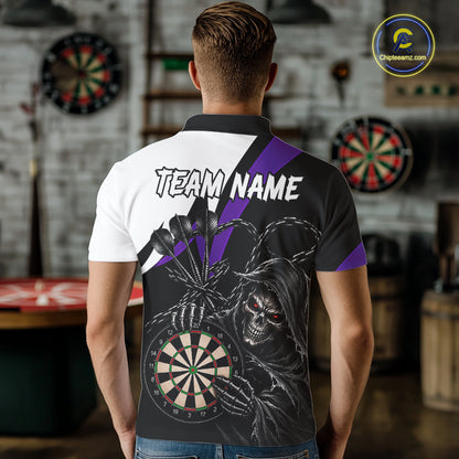 Personalized Grim Reaper Chain Darts Shirts For Men Custom Skull Darts League Team Jersey | Purple TDM7185