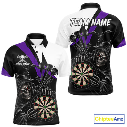 Personalized Grim Reaper Chain Darts Shirts For Men Custom Skull Darts League Team Jersey | Purple TDM7185