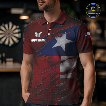 Retro Texas Flag Darts Shirt For Men Custom Patriotic Texas Darts Team Jersey Polo & 1/4 Zip TDM5417