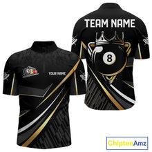Load image into Gallery viewer, Personalized Golden 8 Ball Pool Crown Billiard Shirt For Men, Billiard Team Jersey Polo &amp; 1/4 Zip TDM5904