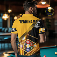 Load image into Gallery viewer, Personalized Yellow Black 9 Ball Pool Billiard Shirt For Men, Billiard Team Jersey Polo &amp; 1/4 Zip TDM5906