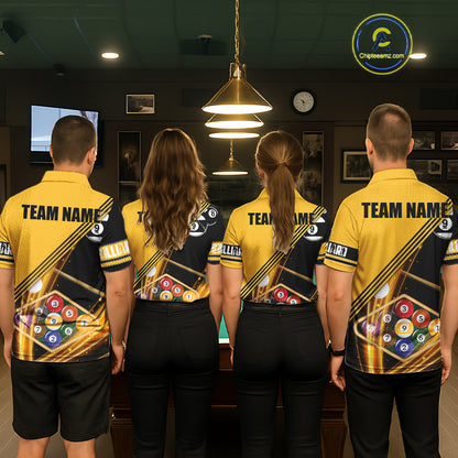 Personalized Yellow Black 9 Ball Pool Billiard Shirt For Women, Billiard Team Jersey Polo & 1/4 Zip TDM5906