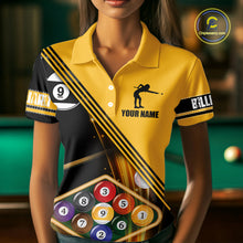 Load image into Gallery viewer, Personalized Yellow Black 9 Ball Pool Billiard Shirt For Women, Billiard Team Jersey Polo &amp; 1/4 Zip TDM5906