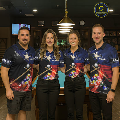 Texas Flag Custom Billiard Polo & 1/4 Zip Shirt For Women, Patriotic 8 Ball Pool Team Jersey TDM6046