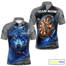 Load image into Gallery viewer, Personalized Wolf Lightning Darts Shirt For Men, Darts Team Jersey Polo &amp; 1/4 Zip |Blue TDM6305