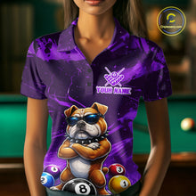 Load image into Gallery viewer, Funny Bulldog Pool Balls Billiard Shirt For Women Custom Billiard Team Jersey Polo &amp; 1/4 Zip |Purple TDM6478