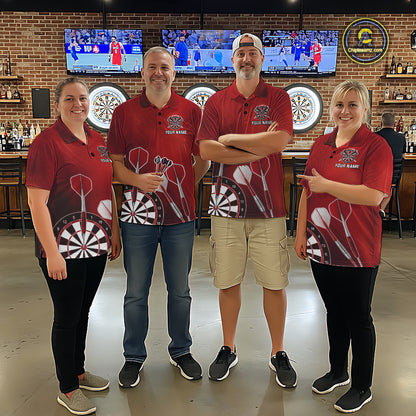 Personalized Red Dartboard Shirts For Women Custom Darts Jersey, Darts League Team Shirts TDM7197