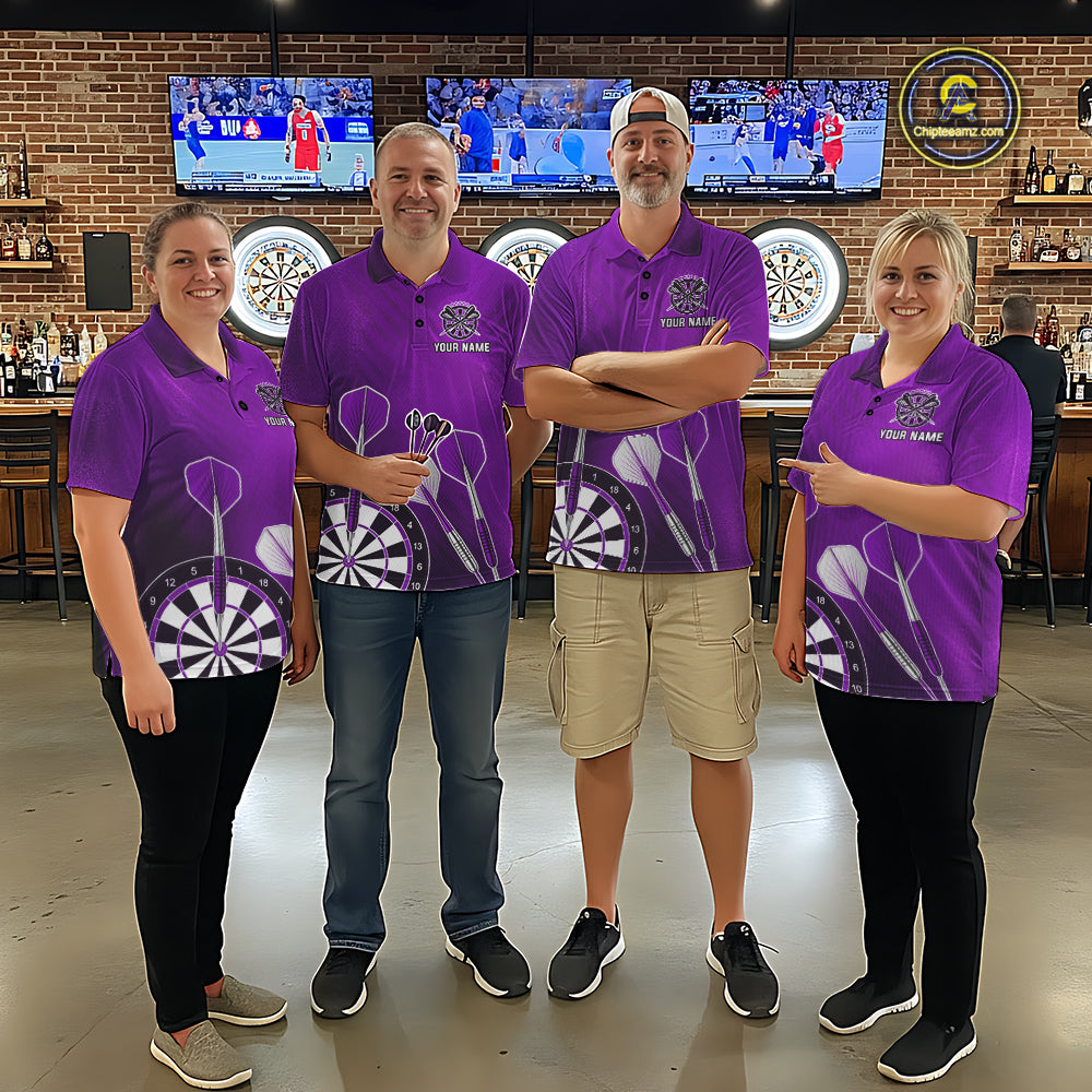 Personalized Purple Dartboard Shirts For Men Custom Darts Jersey, Darts League Team Shirts TDM7198