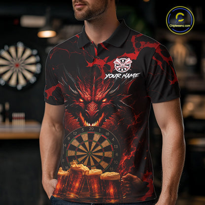 Black And Red Personalized Dragon Beer Darts Shirts For Men Custom Darts League Team Jersey TDM7205