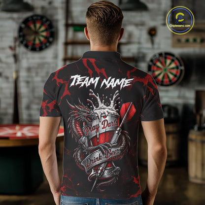 Black And Red Personalized Dragon Beer Darts Shirts For Men Custom Darts League Team Jersey TDM7205