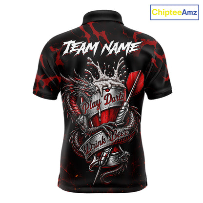 Black And Red Personalized Dragon Beer Darts Shirts For Men Custom Darts League Team Jersey TDM7205