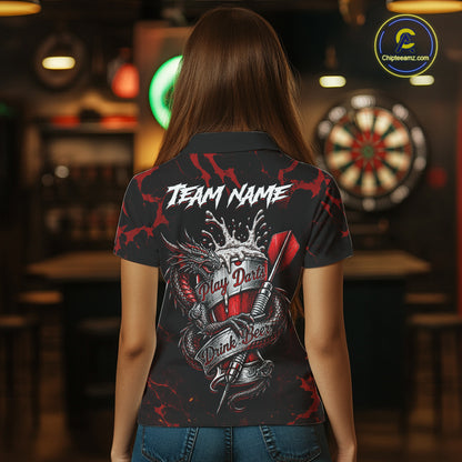 Black And Red Personalized Dragon Beer Darts Shirts For Women Custom Darts League Team Jersey TDM7205