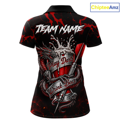 Black And Red Personalized Dragon Beer Darts Shirts For Women Custom Darts League Team Jersey TDM7205