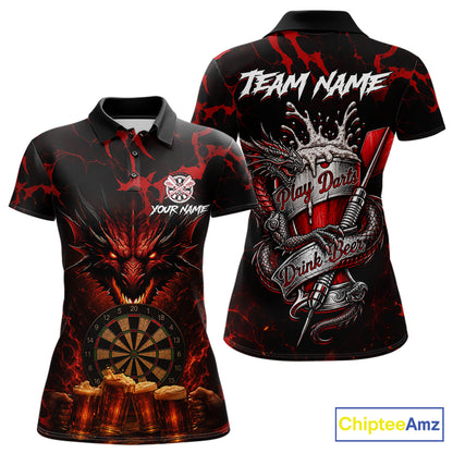 Black And Red Personalized Dragon Beer Darts Shirts For Women Custom Darts League Team Jersey TDM7205